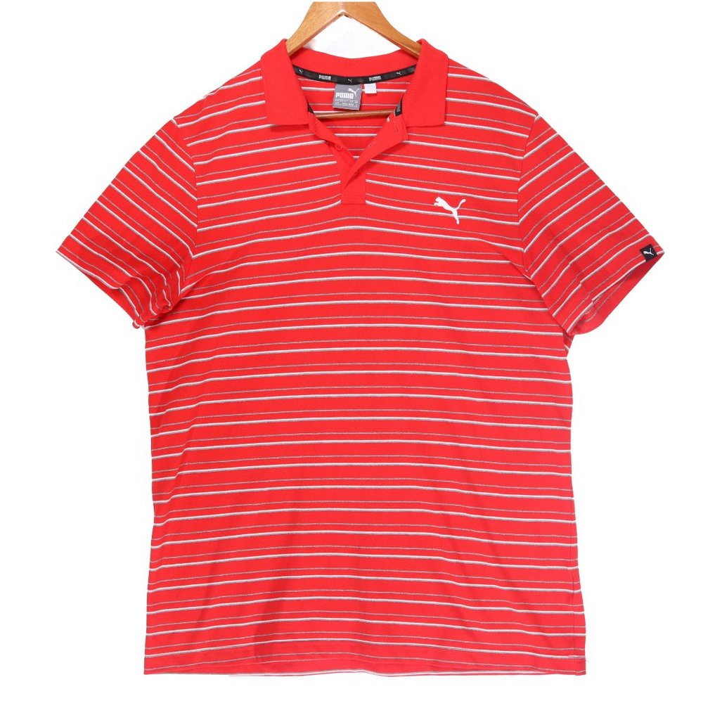 Puma Men's Red Striped Golf Polo Shirt